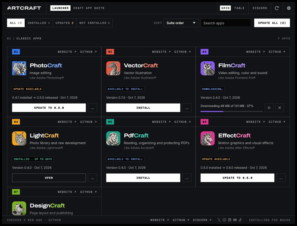ArtCraft Launcher (capture du projet, github.com/storytold/craft-launcher)