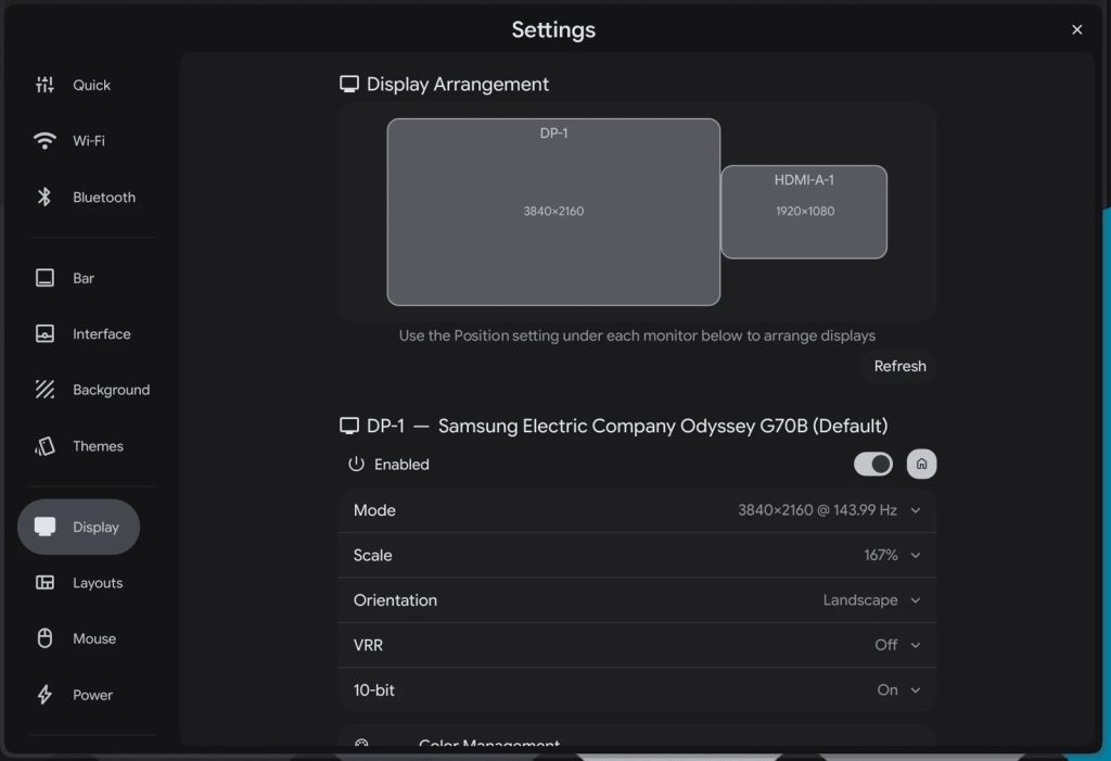 Display settings, no config file (project image)