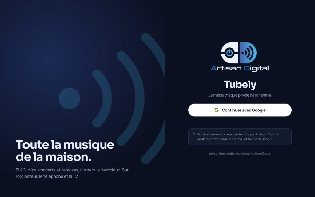 Tubely — écran de connexion (Google)